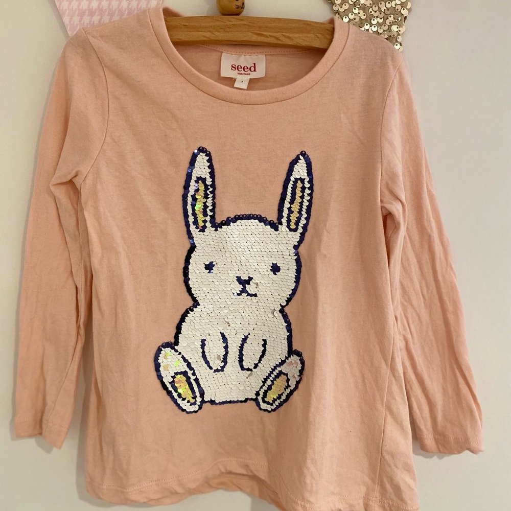 Seed heritage - blush, long sleeve, flippy, sequined bunny shirt size 3T